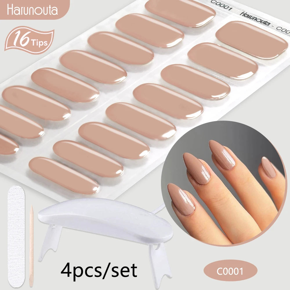 4Pcs/Set Semi Cured Gel Nail Strip with Nail Lamp Sparkly Shinning Gel Nail Polish Nail Stickers Kits Manicure Art