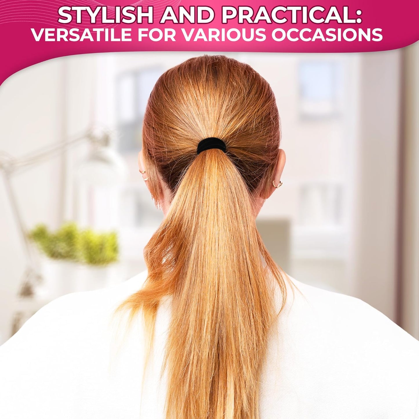 Bulk Pack of 100 Soft Black Seamless Cotton Hair Ties - 1.9" Elastic Ponytail Holders, Gentle and Breathable with No Damage, Exceptional Elasticity and Strength for Reliable Hold