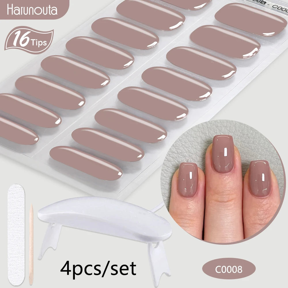 4Pcs/Set Semi Cured Gel Nail Strip with Nail Lamp Sparkly Shinning Gel Nail Polish Nail Stickers Kits Manicure Art