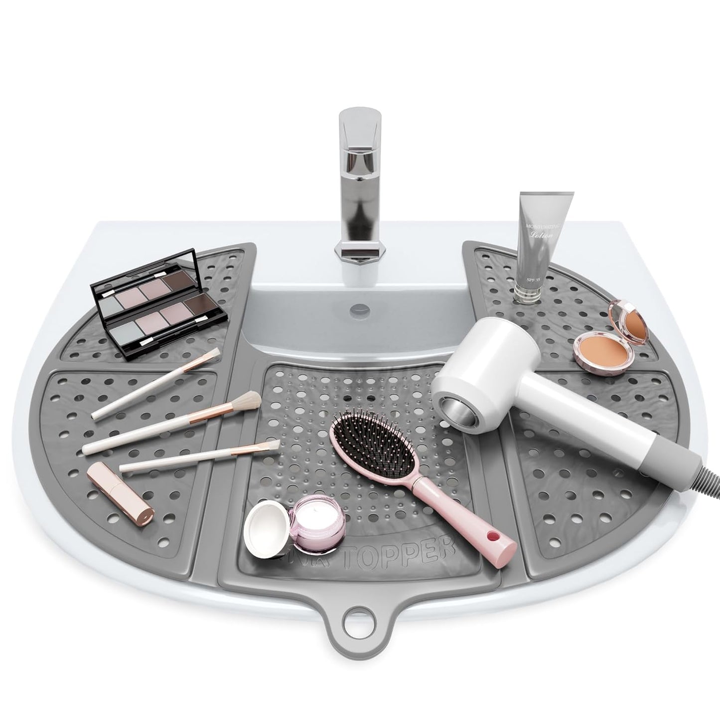 Bathroom Sink Cover for Enhanced Counter Space and Storage | Essential RV Accessory | Silicone Foldable Makeup Brush Cleaning Mat | Hot Tools Organizer | Standard Size, Pacific Blue