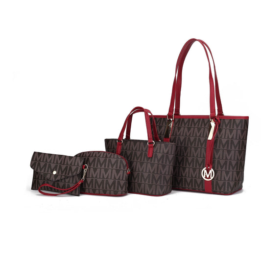 Marimar Women's Tote Bag Set with Pouch and Wristlet - Signature 4 Piece Set by Mia K in Red
