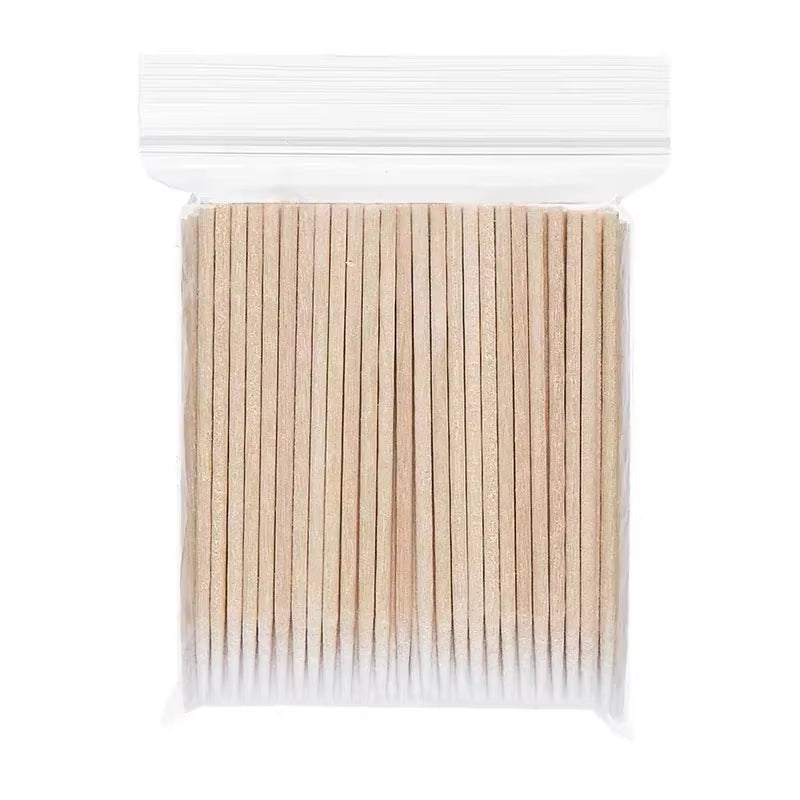 100-Piece Wooden Cotton Swabs for Nail Care and Art Application