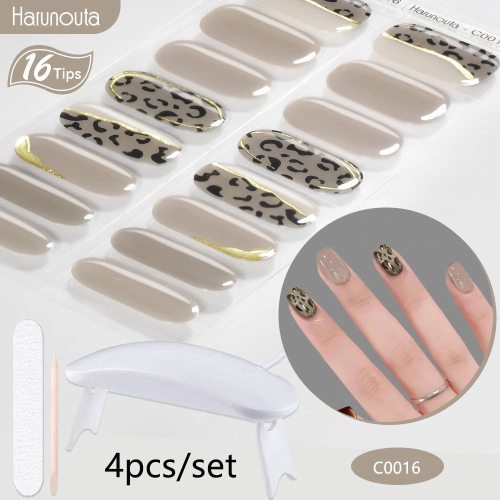 4Pcs/Set Semi Cured Gel Nail Strip with Nail Lamp Sparkly Shinning Gel Nail Polish Nail Stickers Kits Manicure Art