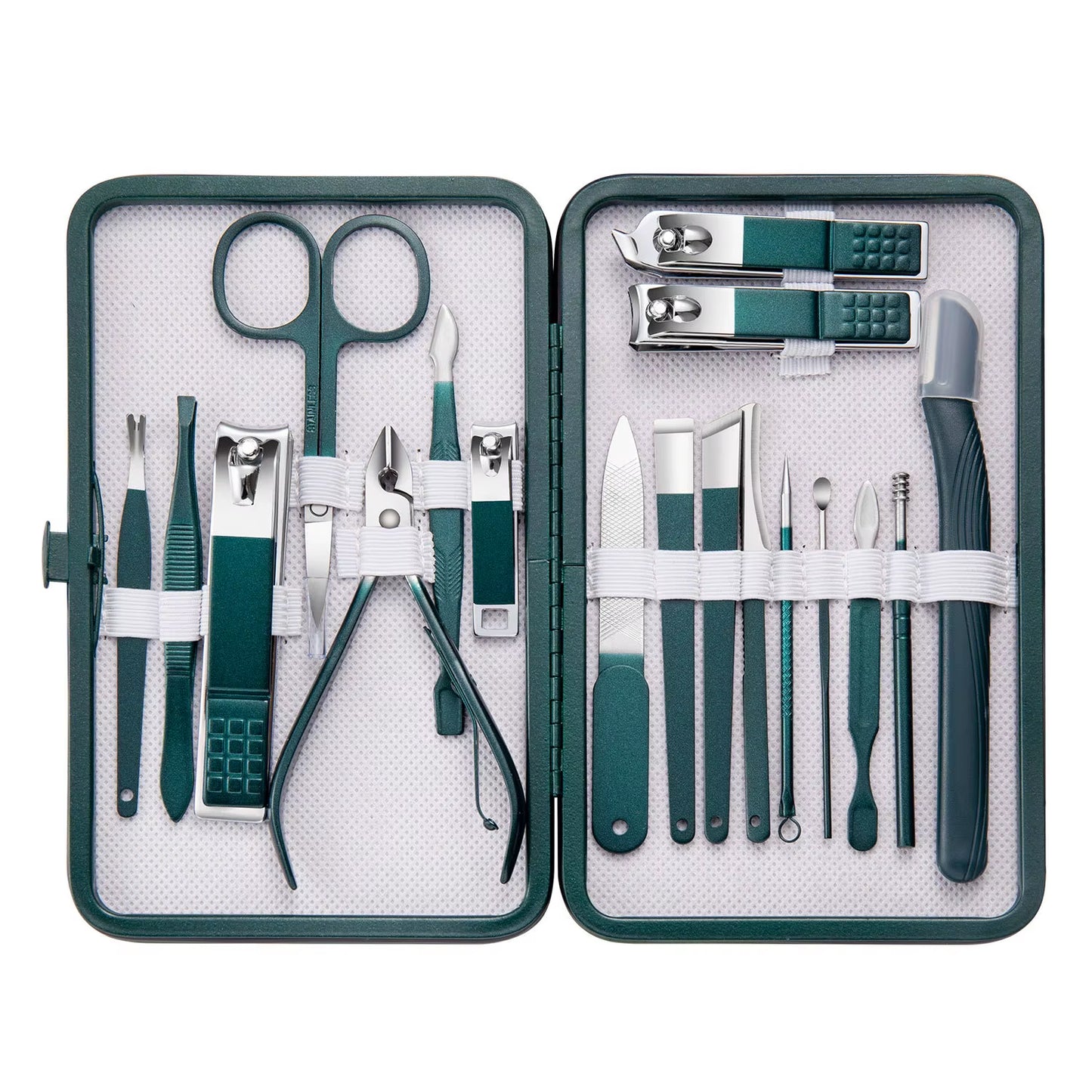 Stainless Steel Nail Clippers Set Grooming Tools Set with Portable Case Manicure Art Tool Green Nails Cut