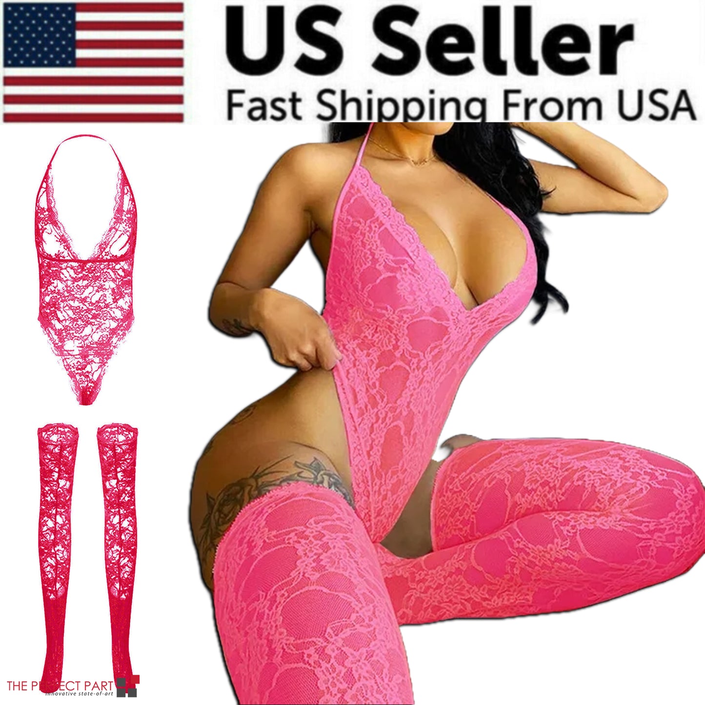 Plus Size Women's Lace Babydoll Lingerie Nightwear Bodysuit Dress