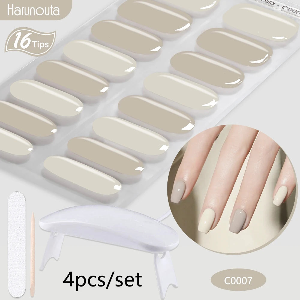 4Pcs/Set Semi Cured Gel Nail Strip with Nail Lamp Sparkly Shinning Gel Nail Polish Nail Stickers Kits Manicure Art