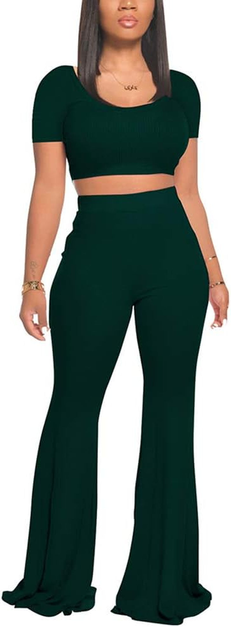 Women's 2-Piece Workout Set - Stylish Crop Top and High-Waisted Flared Pants for Yoga and Sports