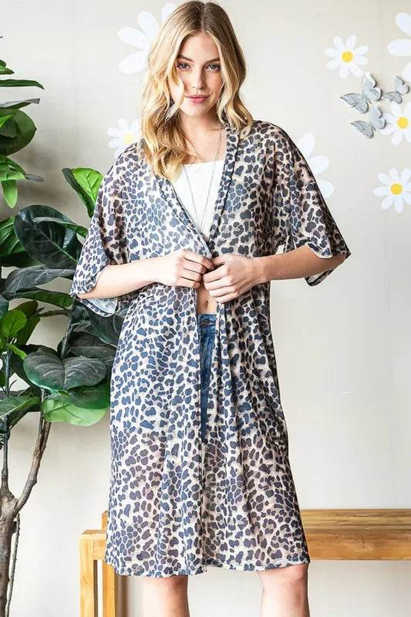 Heimish Full Size Leopard Open Front Cardigan plus Size