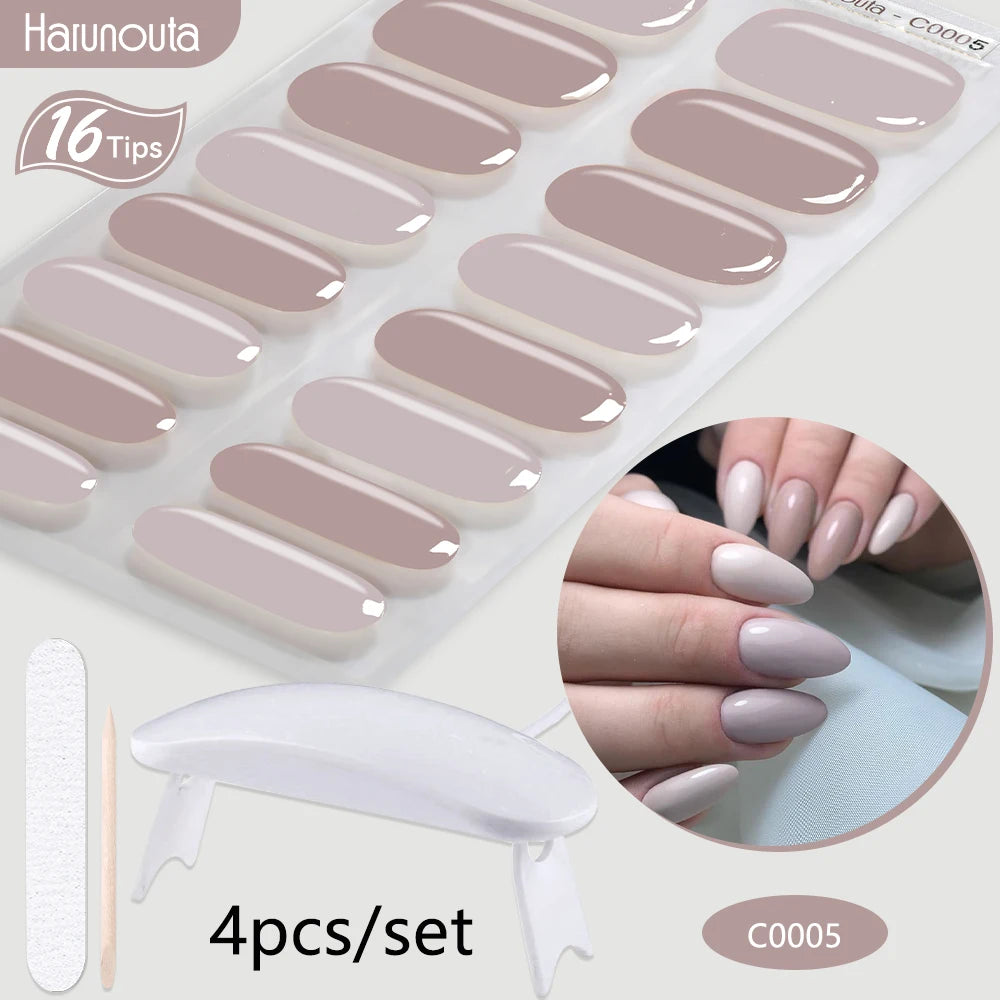 4Pcs/Set Semi Cured Gel Nail Strip with Nail Lamp Sparkly Shinning Gel Nail Polish Nail Stickers Kits Manicure Art