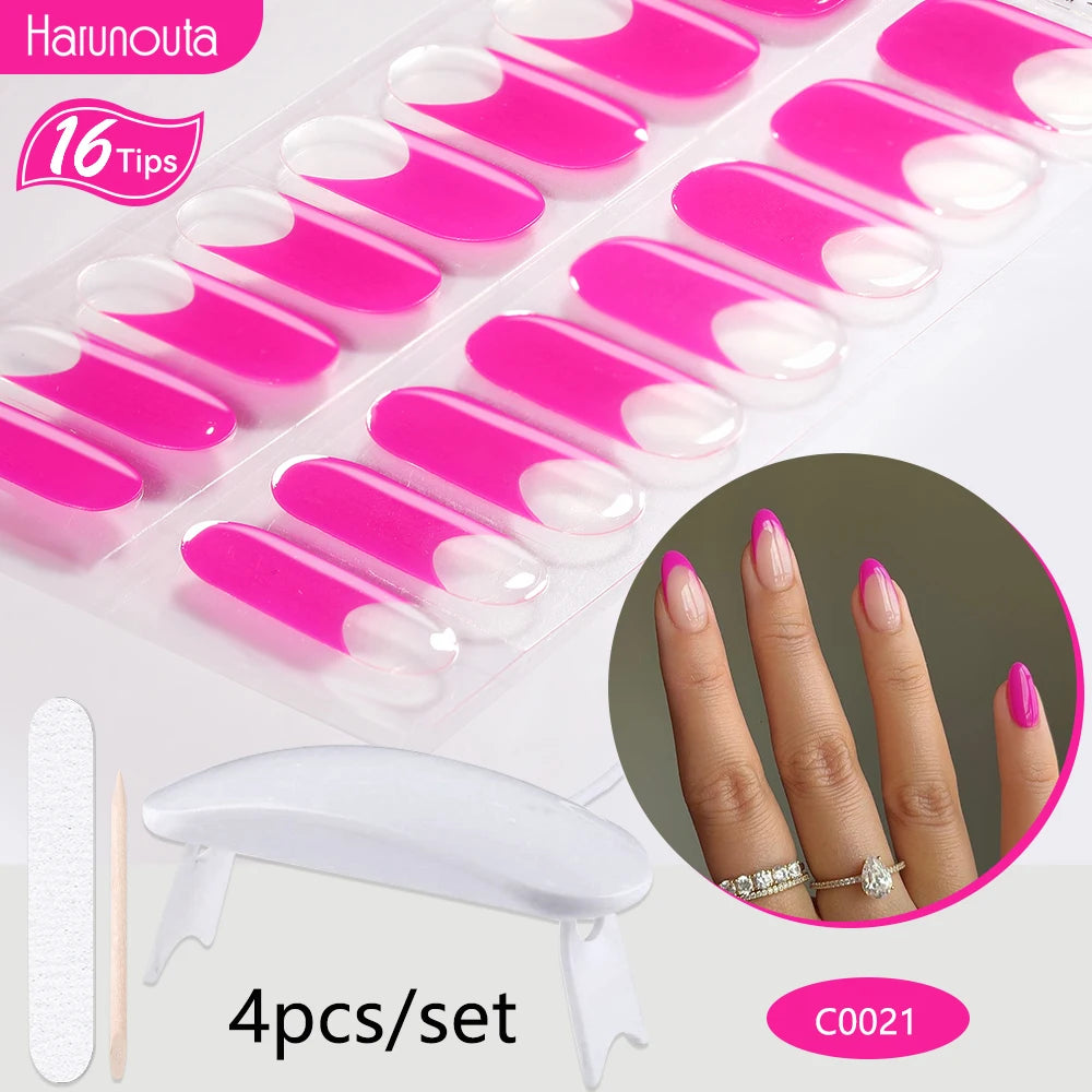 4Pcs/Set Semi Cured Gel Nail Strip with Nail Lamp Sparkly Shinning Gel Nail Polish Nail Stickers Kits Manicure Art